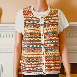 Northern Reflections Floral Embroidered Vest SP Women's Vintage Knit Cardigan